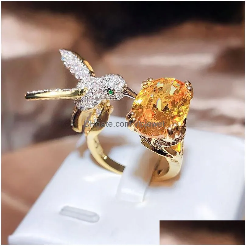 wedding rings ladies luxury 925 silver cute hummingbird ring gorgeous10ct diamond zirocn resizable banquet party trendy fine jewelry