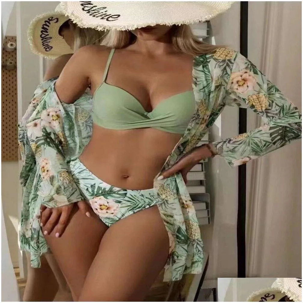 Women`S Swimwear 2024 New Point Three Piece Overer Long Sleeve Split Bikini Swimming Drop Delivery Apparel Women`S Clothing Ot6Rk