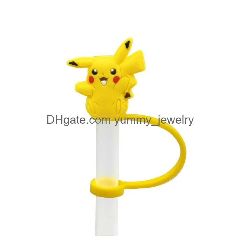 14colors baby girl game yellow elf silicone straw toppers accessories cover charms reusable splash proof drinking dust plug decorative 8mm straw