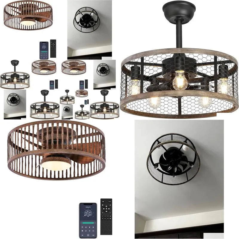 Food Savers & Storage Containers F Mount Caged Ceiling Fan With Lights Remote Control Drop Delivery Home Garden Kitchen, Dining Bar Ki Oti4W