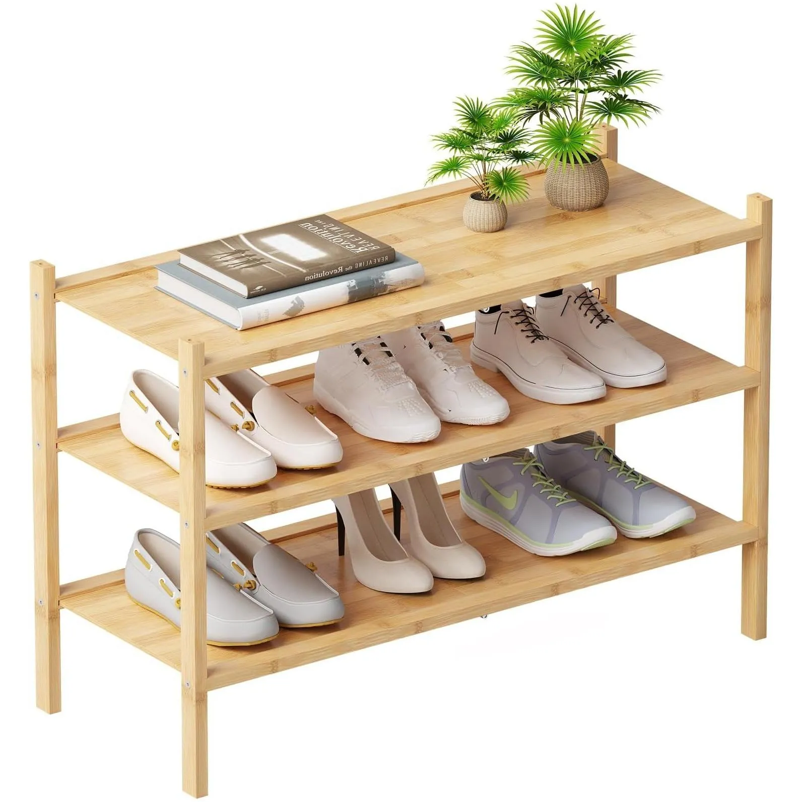 Living Room Furniture Fibogollo Shoe Rack 2-Tier Bamboo Stackable Shelf Small Shoes For Closet Drop Delivery Home Garden Furniture Hom Ot0Bc