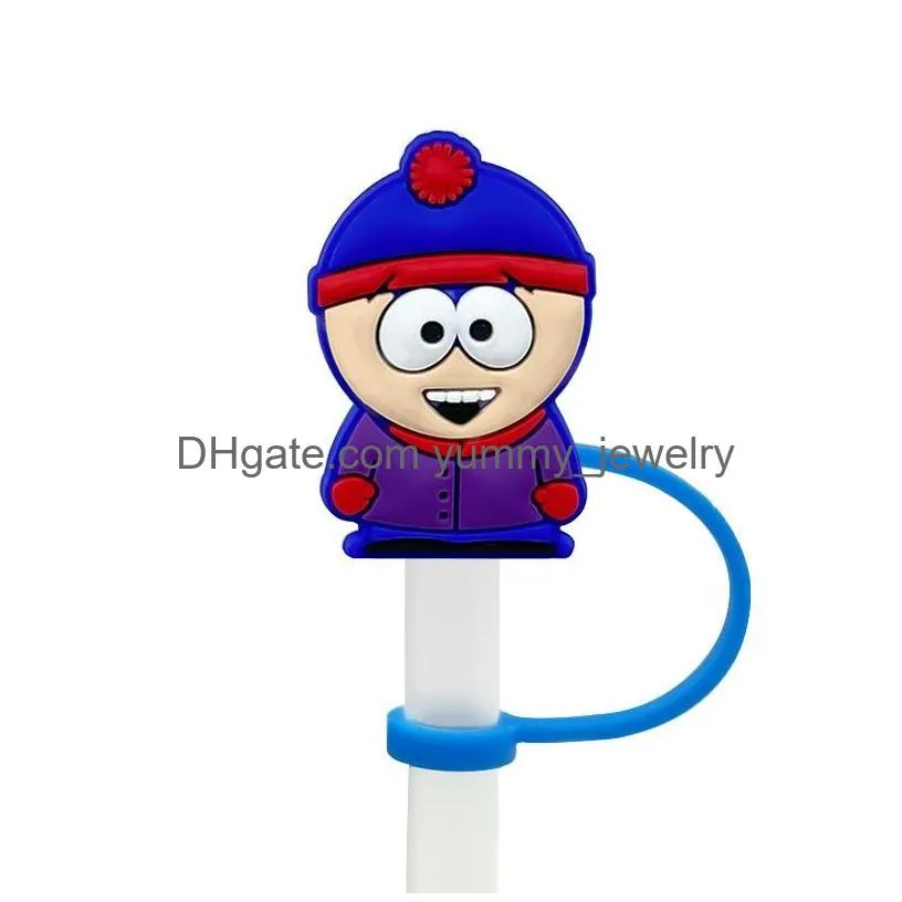 southpark members silicone straw toppers accessories cover charms reusable splash proof drinking dust plug decorative 8mm straw party