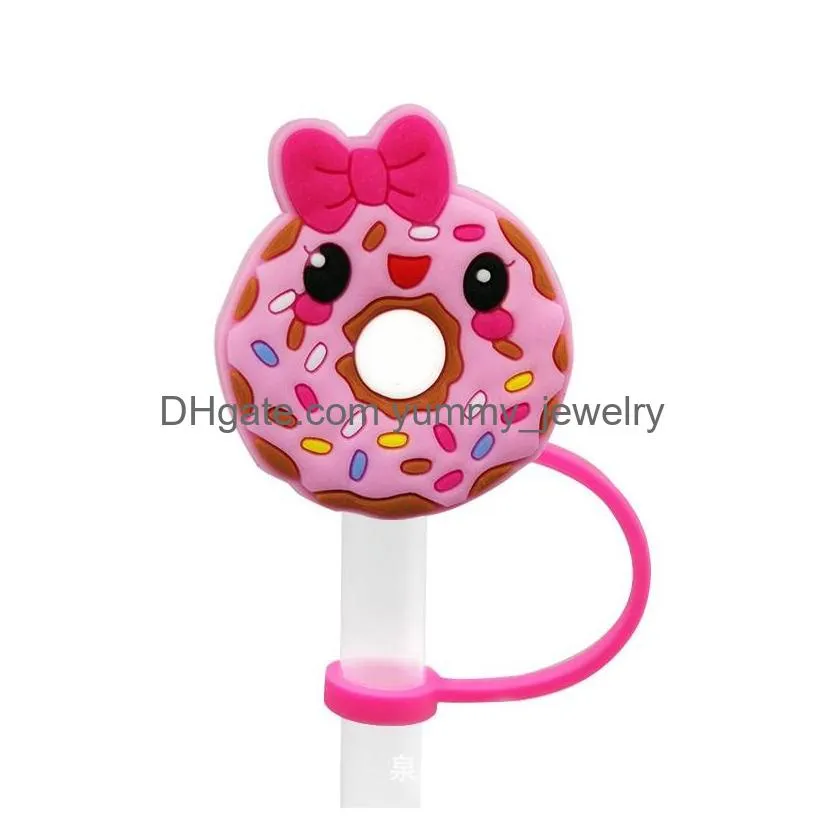 11colors animal donuts silicone straw toppers accessories cover charms reusable splash proof drinking dust plug decorative 8mm straw party