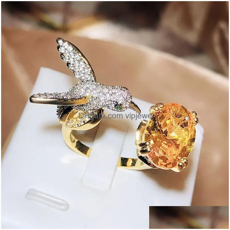 wedding rings ladies luxury 925 silver cute hummingbird ring gorgeous10ct diamond zirocn resizable banquet party trendy fine jewelry