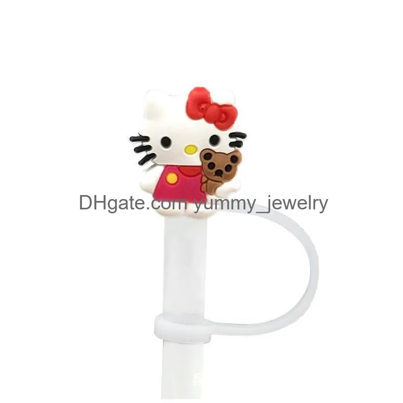 26 colors girls cat kitten silicone straw toppers accessories cover charms reusable splash proof drinking dust plug decorative 8mm straw party