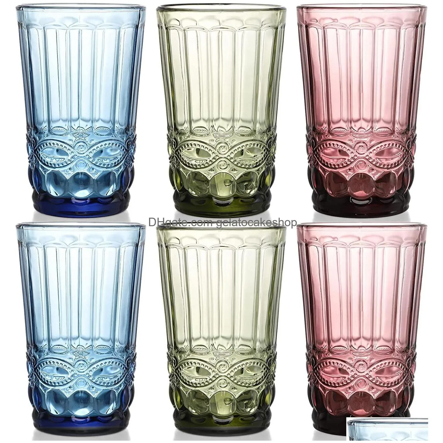 retro heat resistant water cup colorful glass embossed wine cup creative whiskey tea straight drink mug charming cup