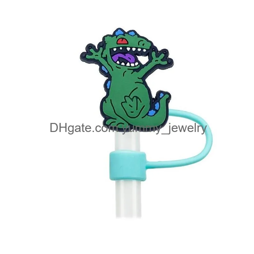 22colors childhood rugrats silicone straw toppers accessories cover charms reusable splash proof drinking dust plug decorative 8mm/10mm straw