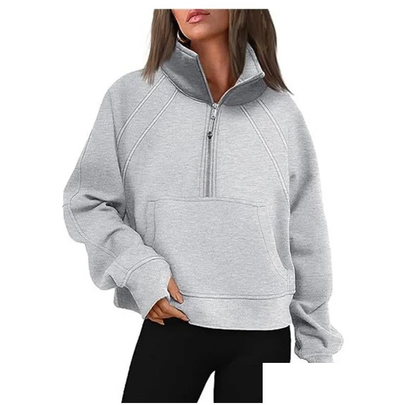 lu-88 yoga scuba half zip hoodie jacket designer sweater women`s define workout sport coat fitness activewear top solid zipper sweatshirt sports gym
