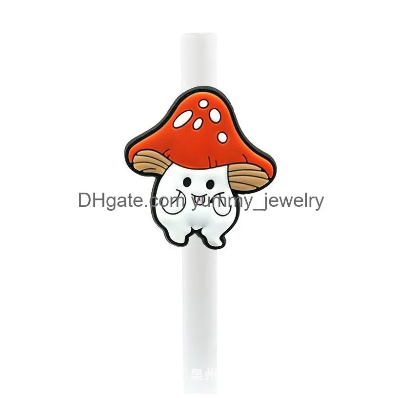 mushroom silicone straw toppers accessories cover charms reusable splash proof drinking dust plug decorative 8mm straw party supplies