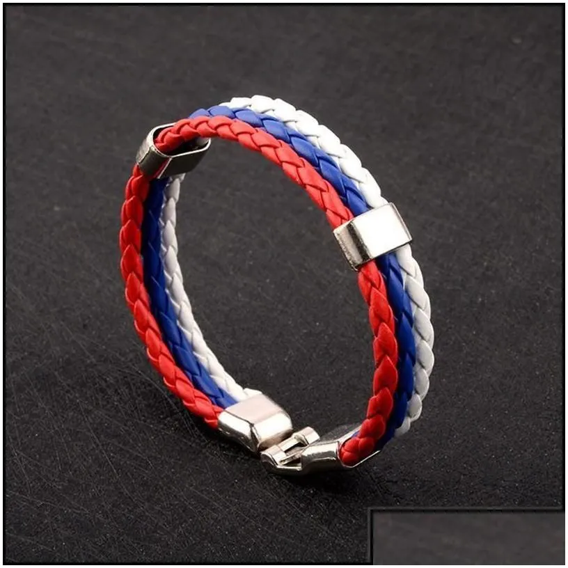 charm bracelets fashion russia spain france brazil flag leather team bracelet men football fans couples gift jewelry drop del dhgarden