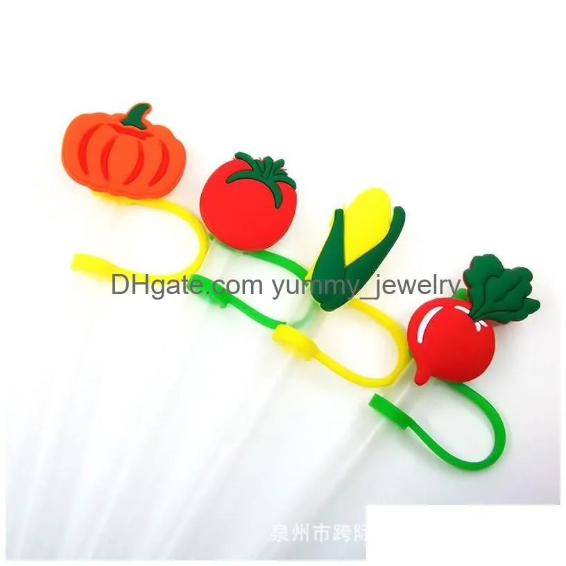 63 colors fruit flower floral cactus silicone straw toppers accessories cover charms reusable splash proof drinking dust plug decorative 8mm straw party
