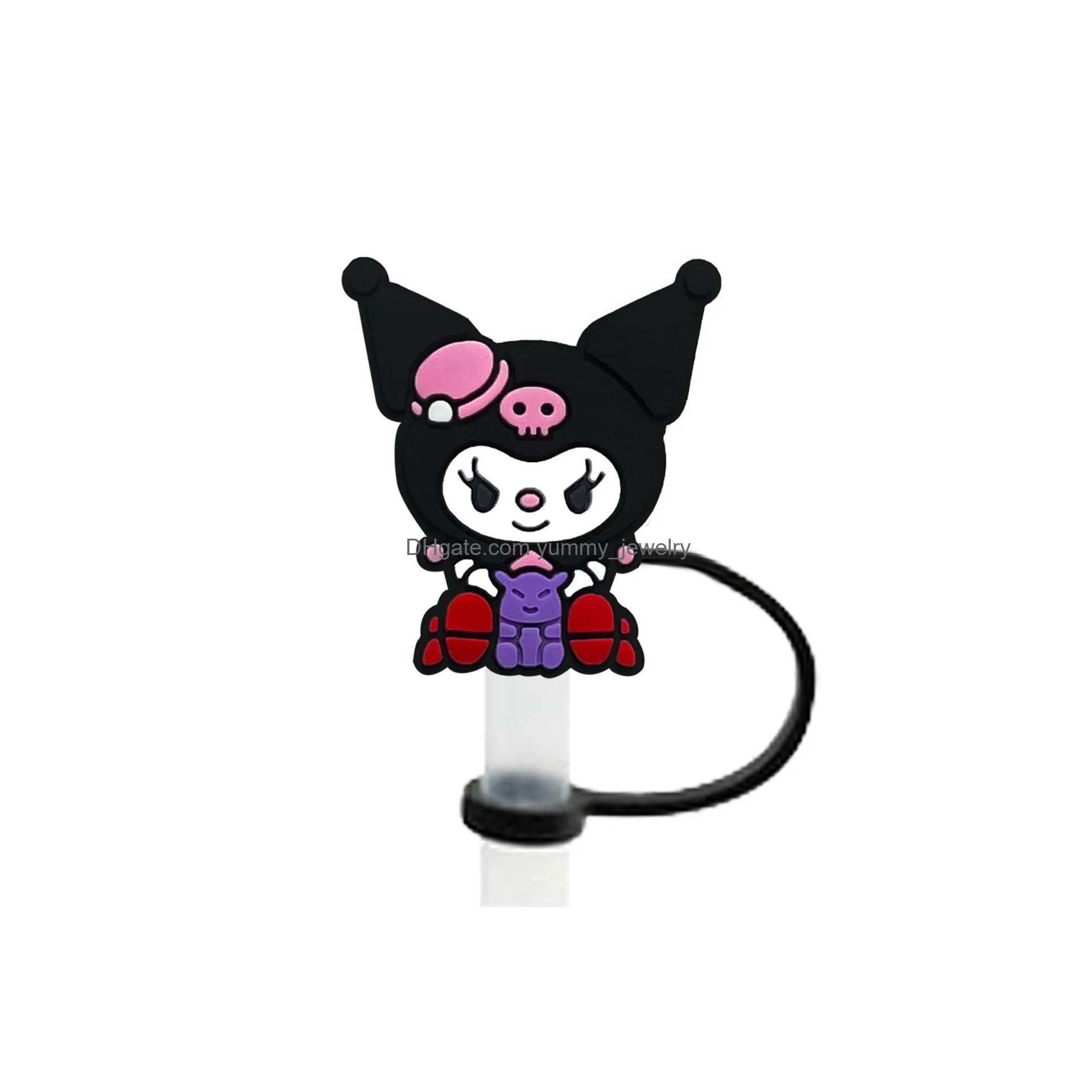 girls childhood kuromi silicone straw toppers accessories cover charms reusable splash proof drinking dust plug decorative 8mm/10mm straw