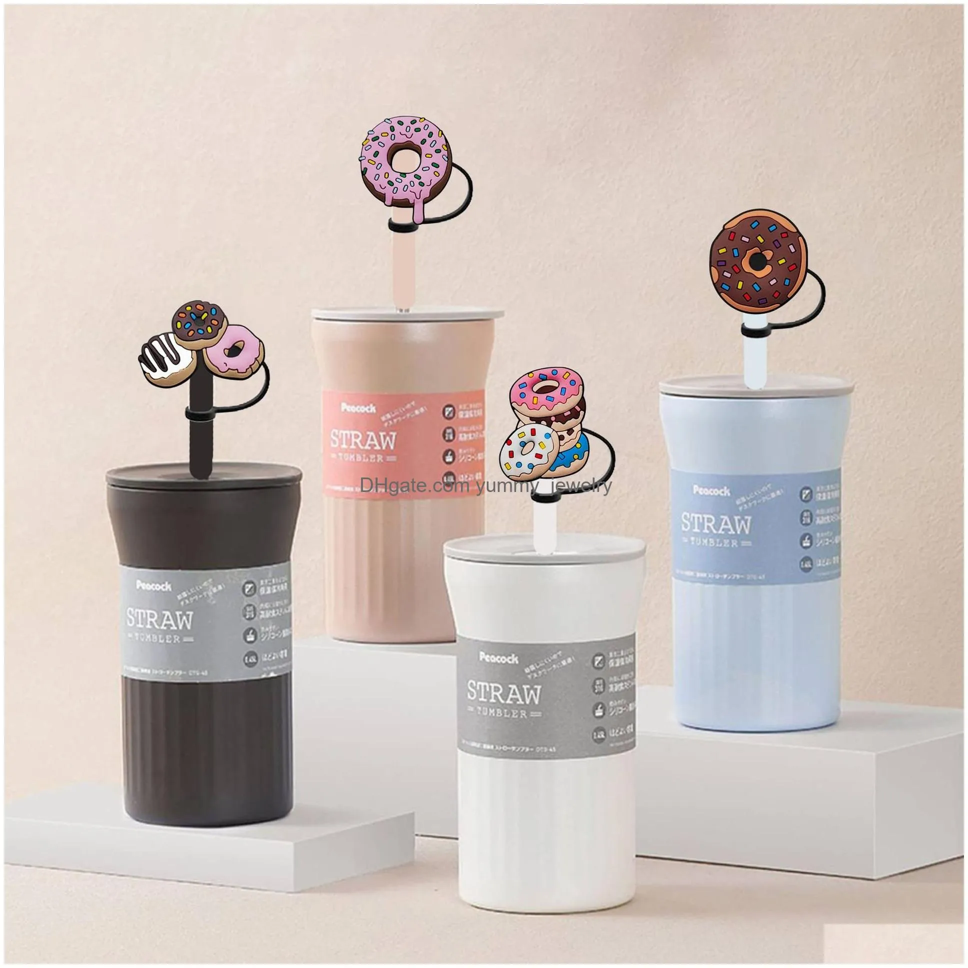donuts silicone straw toppers accessories cover charms reusable splash proof drinking dust plug decorative 8mm/10mm straw party