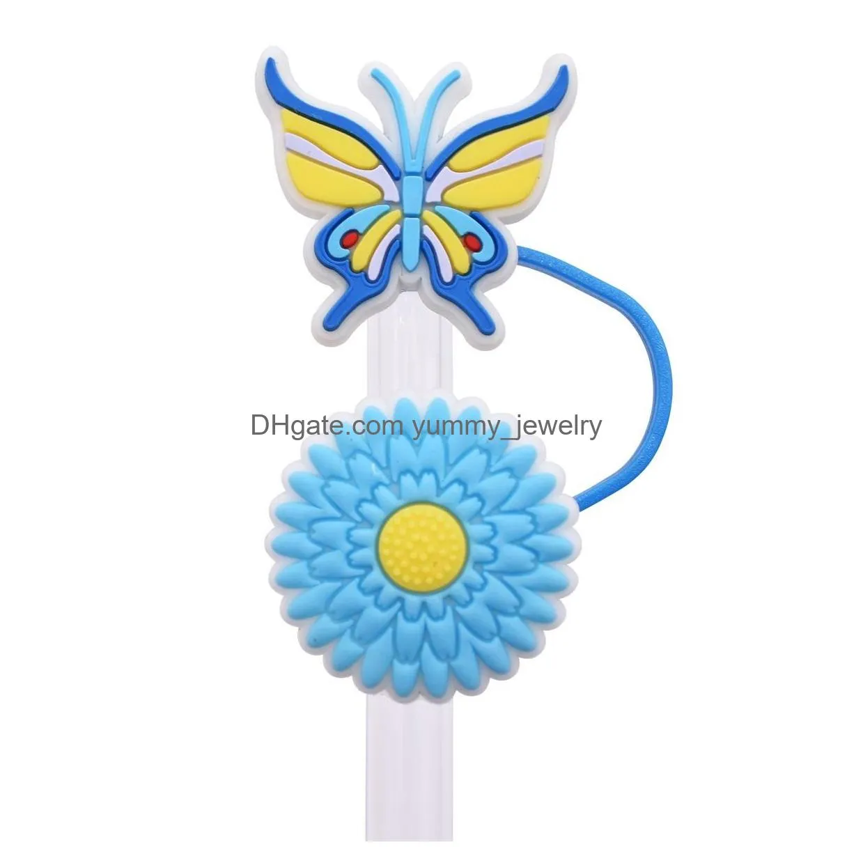 butterfly flower silicone straw toppers accessories cover charms reusable splash proof drinking dust plug decorative 8mm/10mm straw