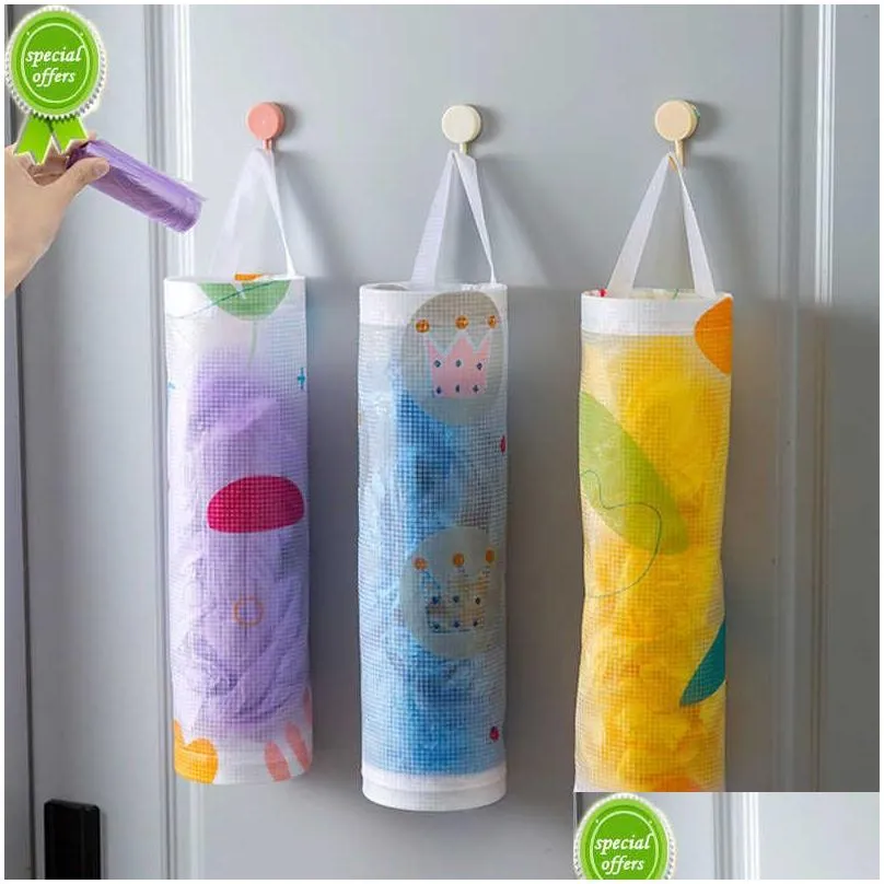 hanging garbage bag dispenser organization sets storage bag kitchen wall trash bag dispenser wall-mounted grocery bag holder nylon accessory