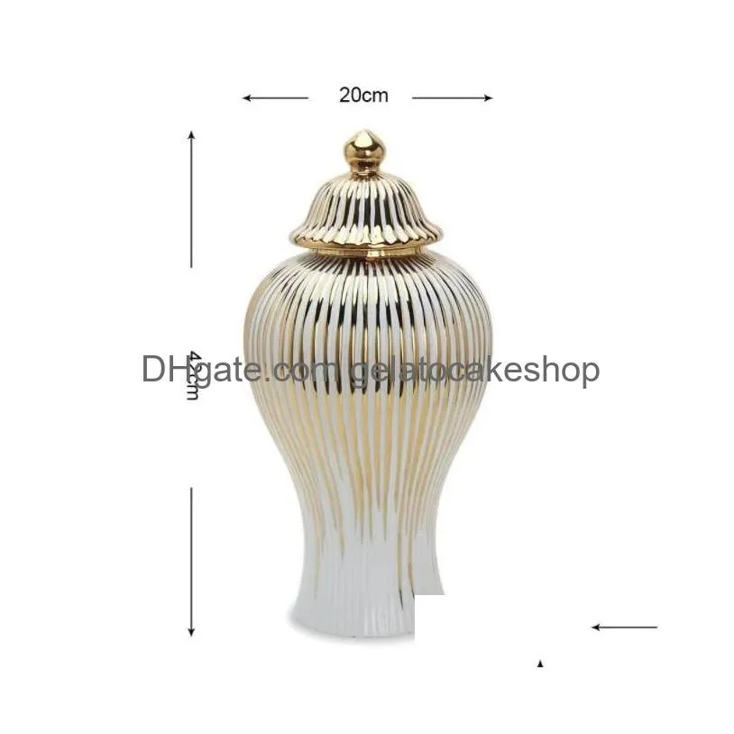 ceramic ginger jar golden stripes decorative general jar vase porcelain storage tank with lid handicraft home decoration