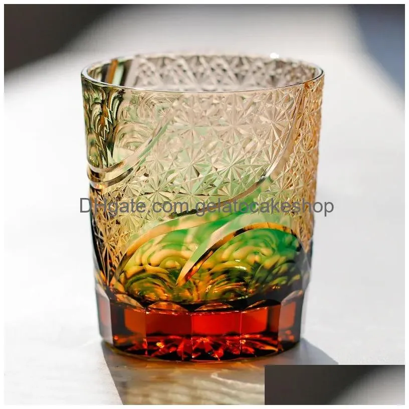upscale edo kiriko glasses bohemian czech engraving whiskey glasses cup drinkware hand cut to clear color glass whisky tumbler