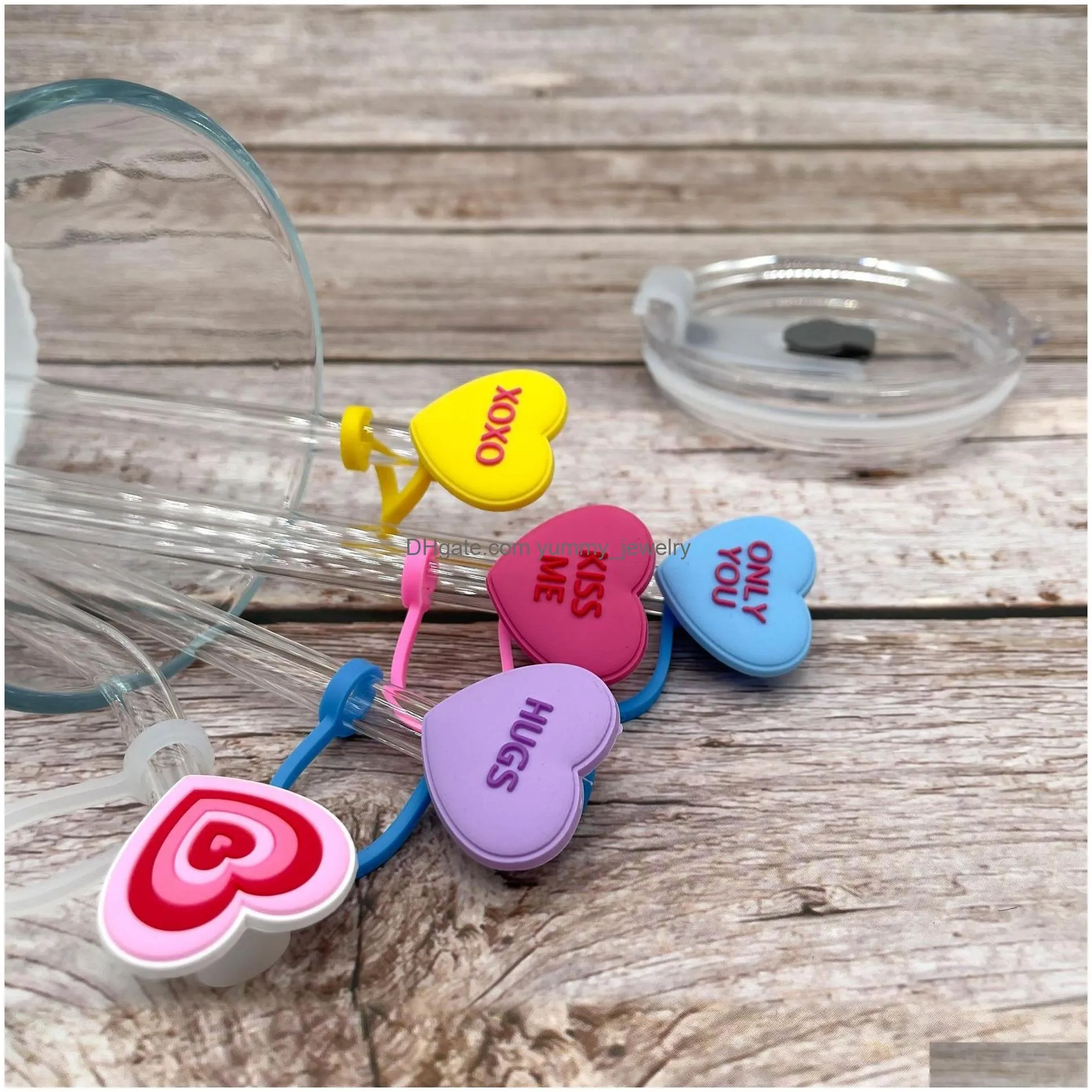 valentines day silicone straw toppers accessories cover charms reusable splash proof drinking dust plug decorative 8mm straw party