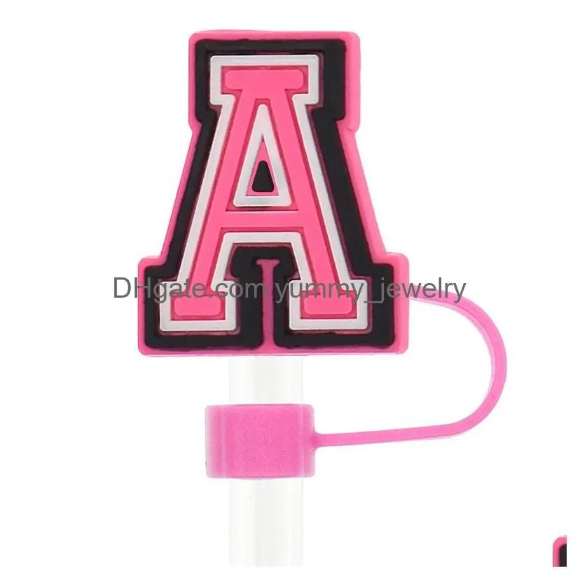 girls childhood pink alphabets silicone straw toppers accessories cover charms reusable splash proof drinking dust plug decorative 8mm/10mm straw