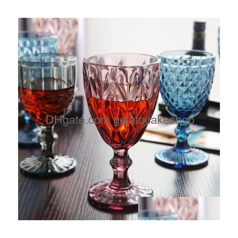 retro colored wine glass cup wedding decoration green pearl embossed wine glasses goblet milk juice sparkling champagne glass