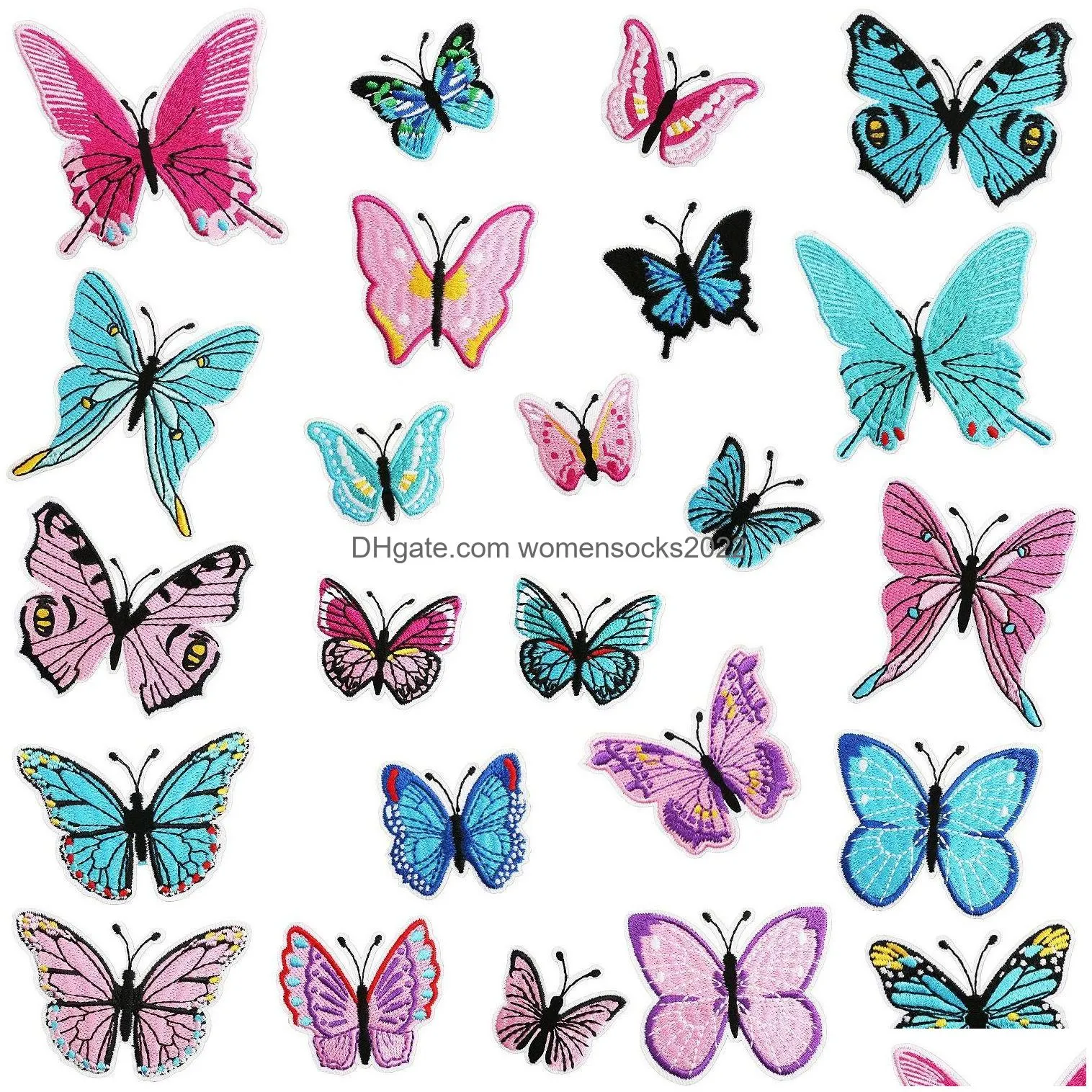 48 pieces butterfly iron ones assorted size colorful embroidered applique sew on repair for diy accessory clothing jeans jacket