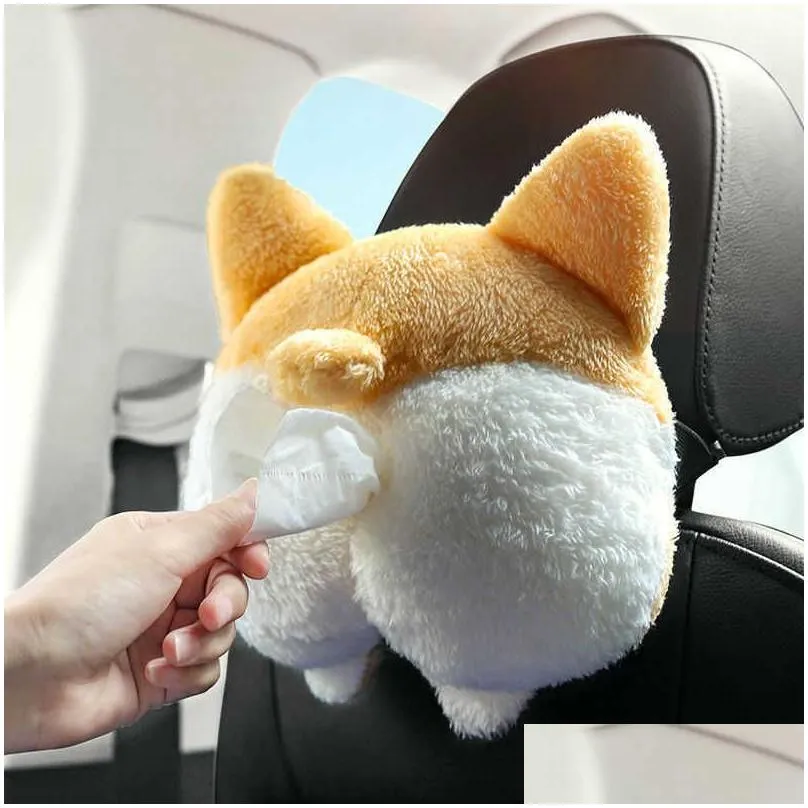 2023 cute animal car seat tissue box car decor hanging storage bag behind-seat paper dispenser cartoon paper tissue organizer box