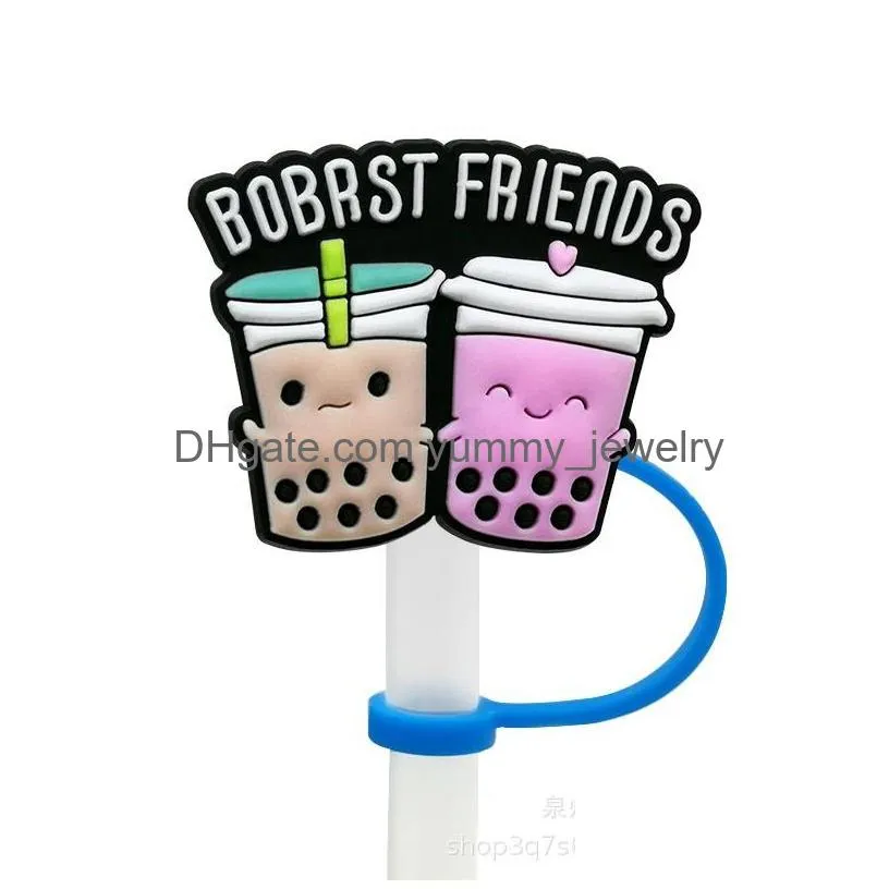 bestfriend animal milk tea silicone straw toppers accessories cover charms reusable splash proof drinking dust plug decorative 8mm straw party