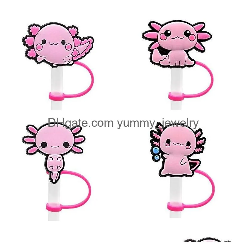 pink animals silicone straw toppers accessories cover charms reusable splash proof drinking dust plug decorative 8mm straw party