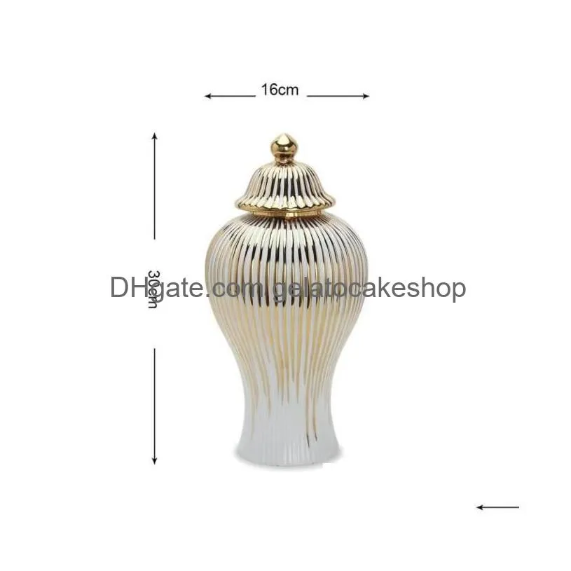 qbsomk ceramic ginger jar golden stripes decorative general jar vase porcelain storage tank with lid handicraft home decoration