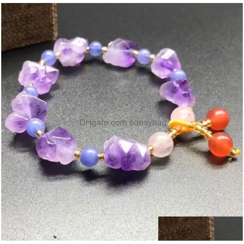 Irregular Natural Purple Crystal Stone Beaded Charm Bracelets Jewelry For Women Girl Wedding Birthday Party Club Accessories