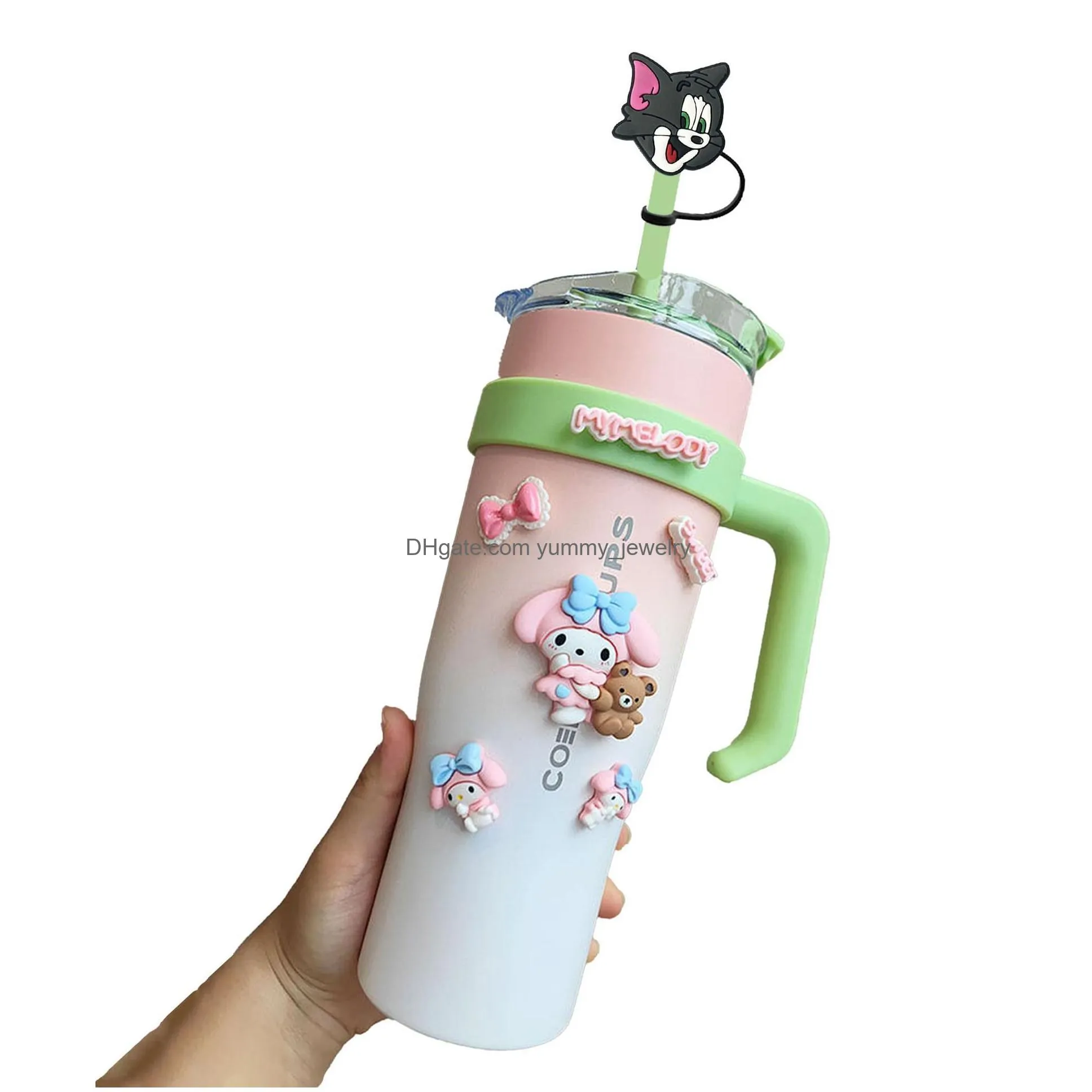 childhood cats mouse silicone straw toppers accessories cover charms reusable splash proof drinking dust plug decorative 8mm/10mm straw
