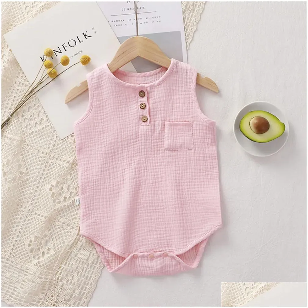 rompers summer baby boy girl muslin cotton sleeveless born infant romper jumpsuit solid color clothing 230412