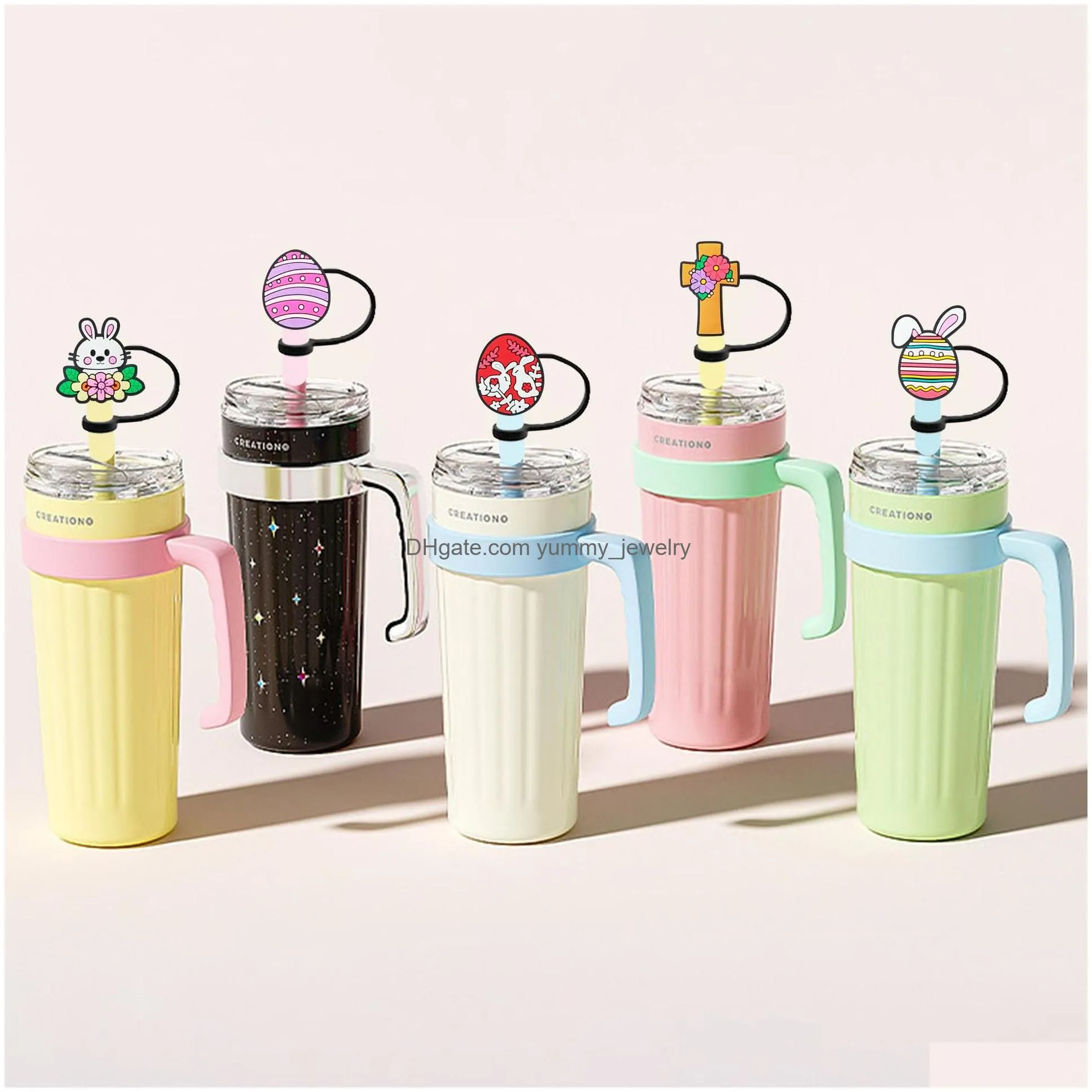 16colors baby girl easter bunny silicone straw toppers accessories cover charms reusable splash proof drinking dust plug decorative 8mm/10mm straw