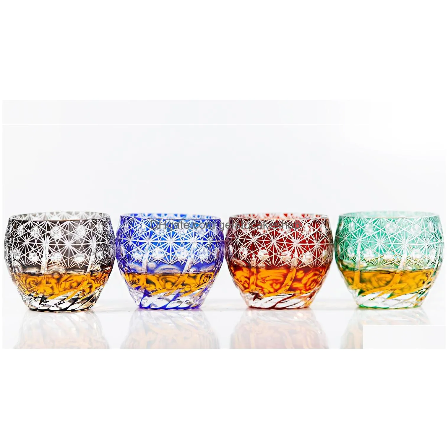 edo kiriko amber crystal s glasses drinkware glass for sake baijiu tequila bar cocktail bullet cup hand engraved 2oz 1pcs