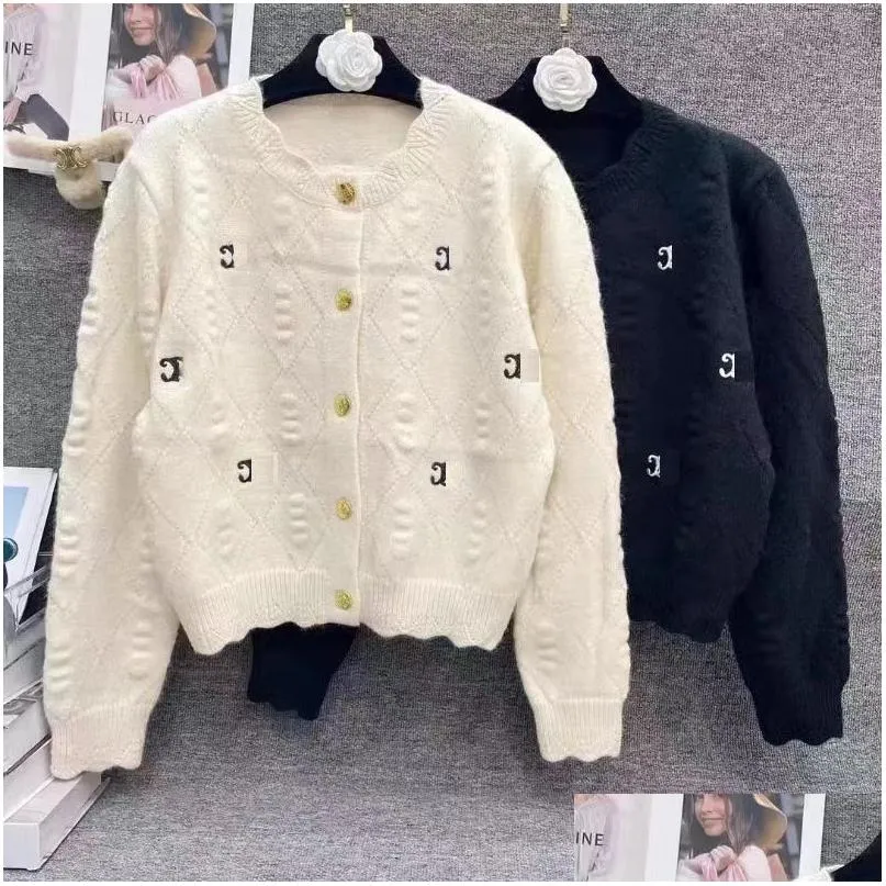 designer autumn and winter embroidered small fragrant style knitted cardigan, women`s temperament, high-end sense, fashionable, casual, versatile, sweet