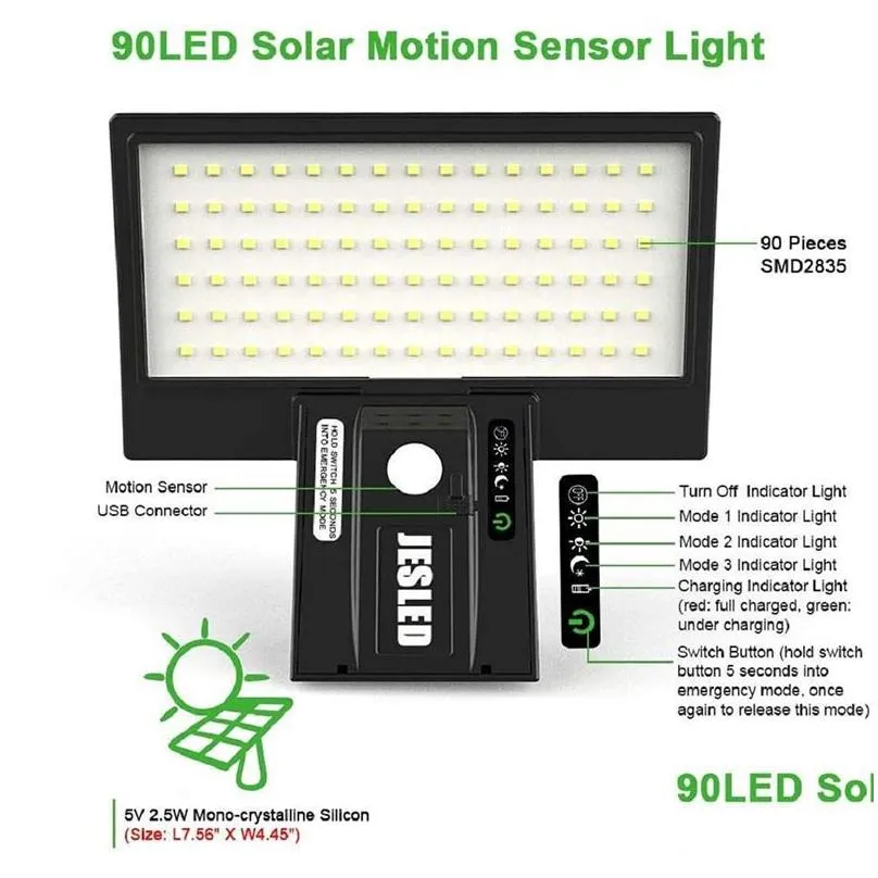 Solar Garden Lights 4.2W Dual Color Solar Light 90 Led Outdoor Motion Sensor Security Ip65 With 4 Modes For Garden Drop Delivery Light Otxax