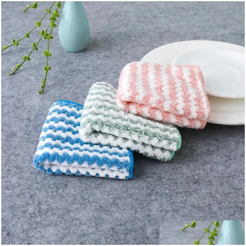  100pcs/lot cleaning cloths coral velvet wavy wipes kitchen absorbent dish cloths cleaning cloths cationic thickened wiping cloths