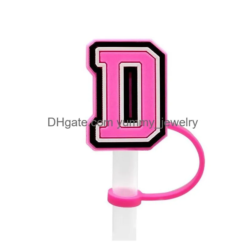 girls pink alphabets silicone straw toppers accessories cover charms reusable splash proof drinking dust plug decorative 8mm/10mm straw