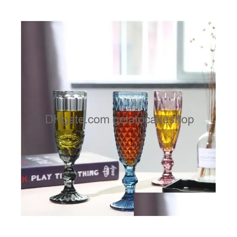 machine pressed vintage colored goblet white wine champagne flute water glass green blue pink glass goblets glass cup