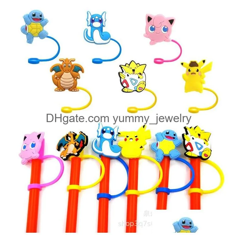 14colors baby girl game yellow elf silicone straw toppers accessories cover charms reusable splash proof drinking dust plug decorative 8mm straw