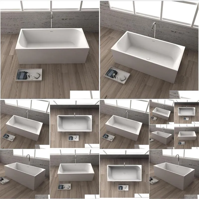 1700x750x580mm cube design solid surface stone bathtub seamless structure standing pure acrylic tub 65110