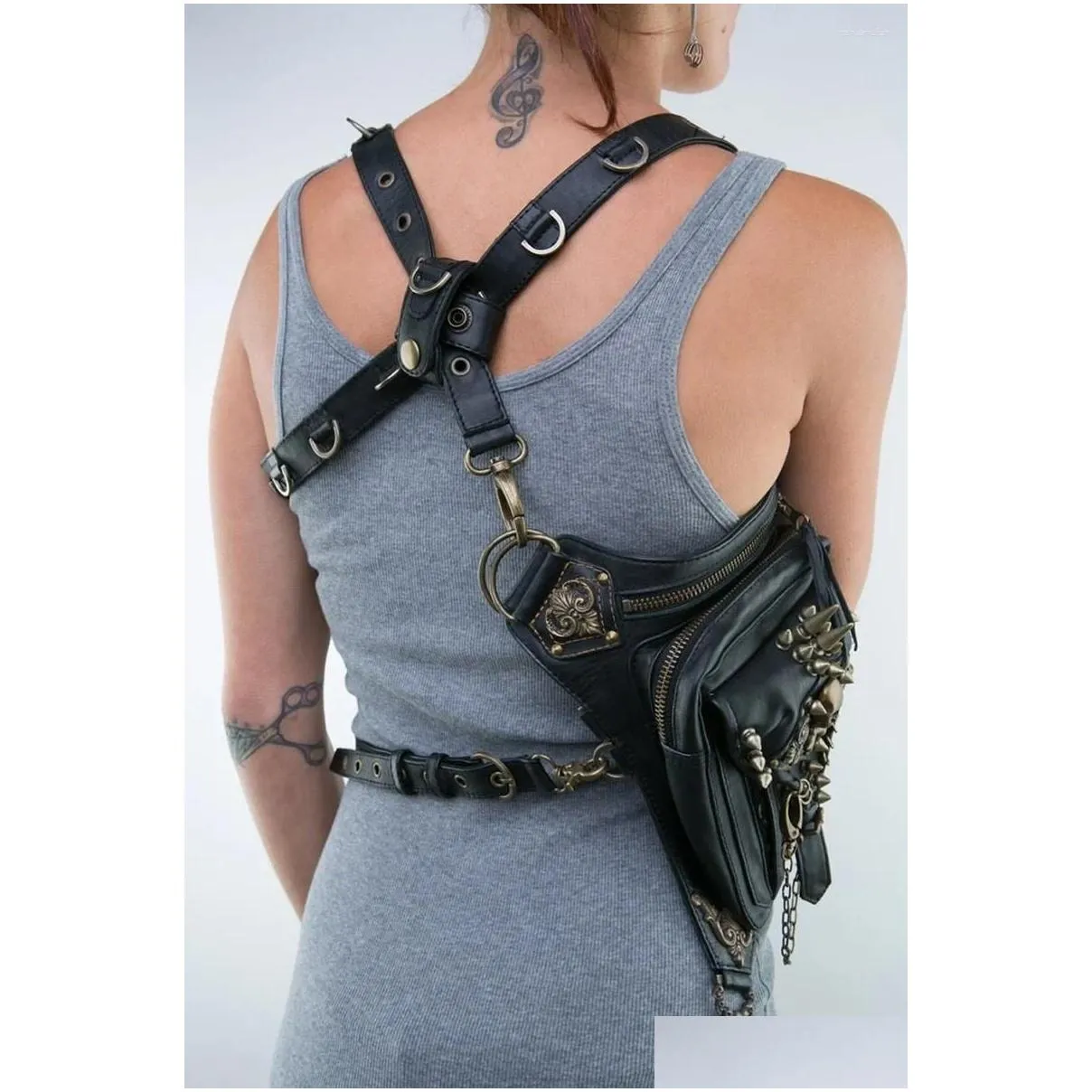 waist bags norbinus leather rivet women drop leg bag steampunk retro rock belt men motorcycle crossbody shoulder phone pouch