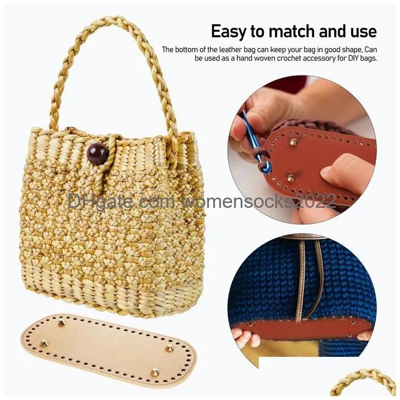 pu leather bag bottom for knitted bag 22x10cm long bottom with holes for diy shoulder bag handbag making supplies