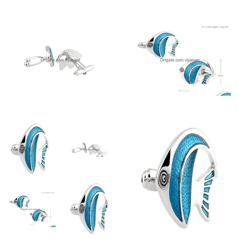 animal sea fish blue coated with white steel cufflinks for men9511217