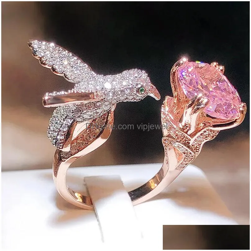 wedding rings ladies luxury 925 silver cute hummingbird ring gorgeous10ct diamond zirocn resizable banquet party trendy fine jewelry