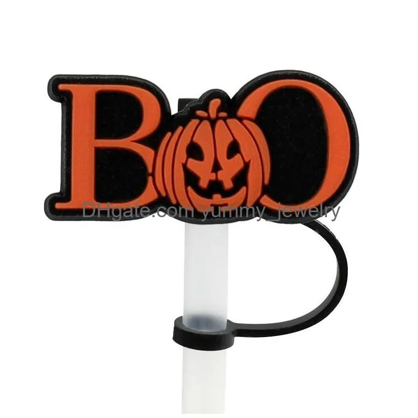 15colors halloween horror scary silicone straw toppers accessories cover charms reusable splash proof drinking dust plug decorative 8mm straw