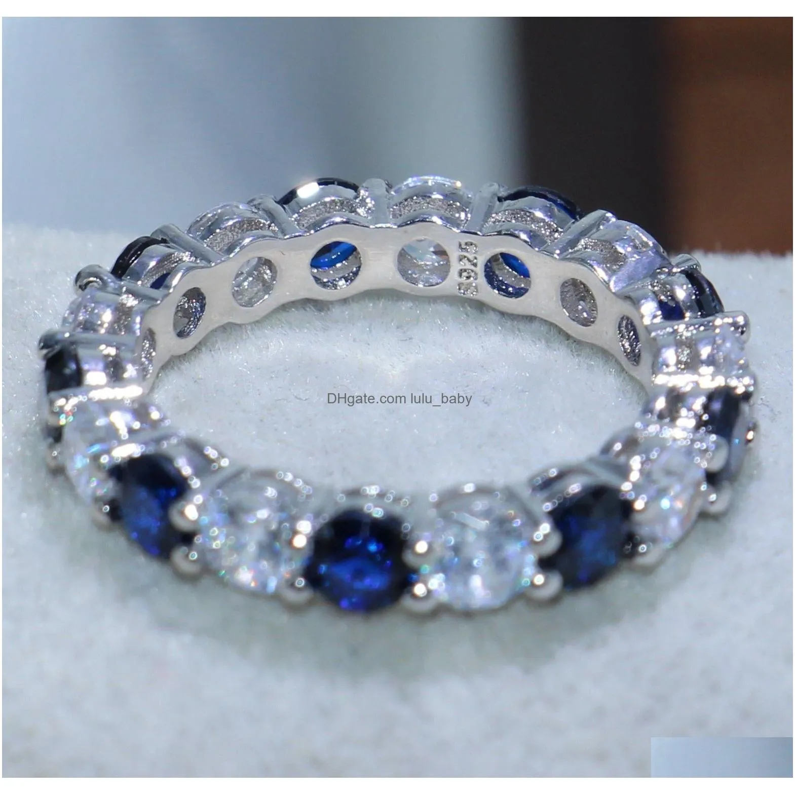 victoria wieck luxury jewelry 925 sterling silver round cut blue sapphire cz didmond enternity gemstones women wedding engagement band
