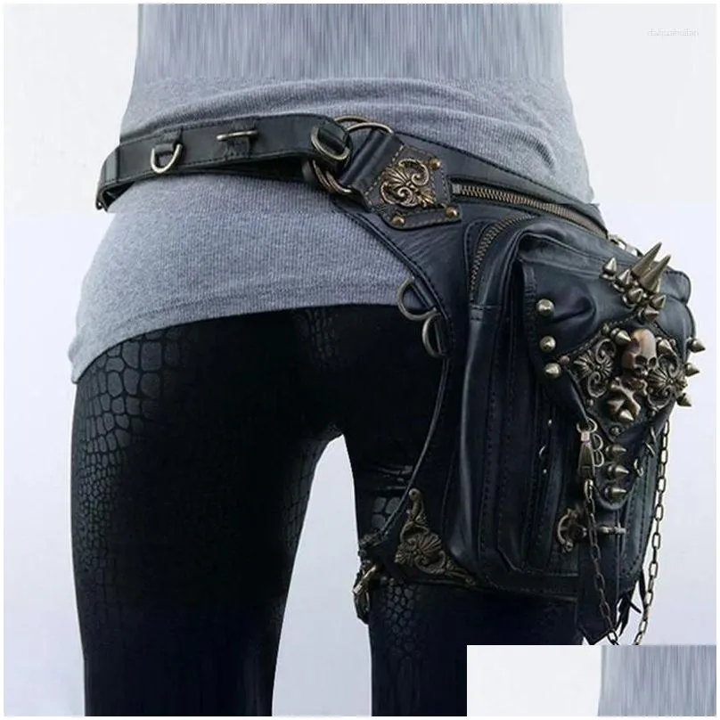 waist bags norbinus leather rivet women drop leg bag steampunk retro rock belt men motorcycle crossbody shoulder phone pouch