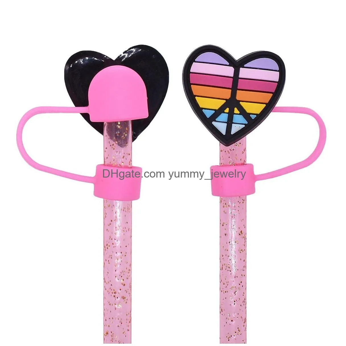 lgbt rainbow love silicone straw toppers accessories cover charms reusable splash proof drinking dust plug decorative 8mm/10mm straw