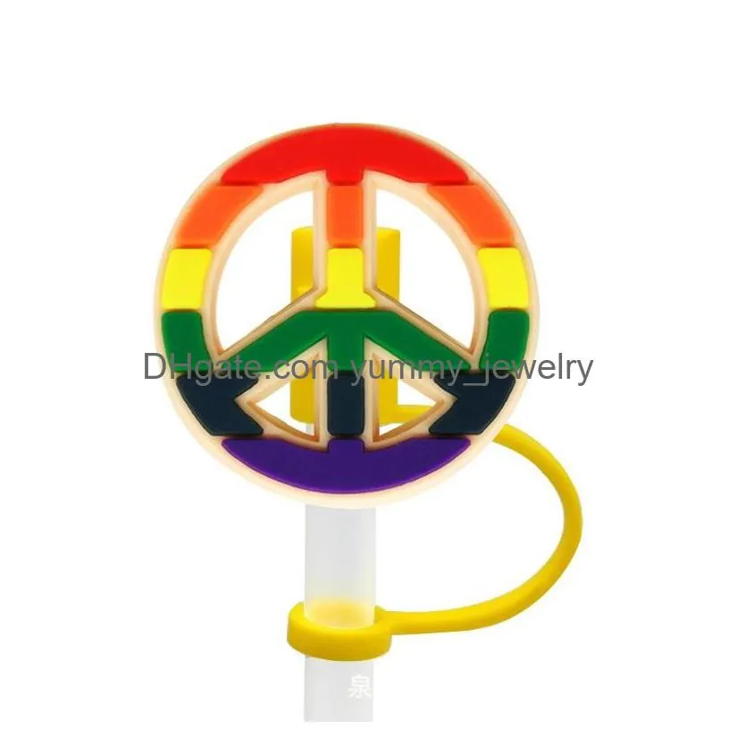 lgbt rainbow silicone straw toppers accessories cover charms reusable splash proof drinking dust plug decorative 8mm straw party